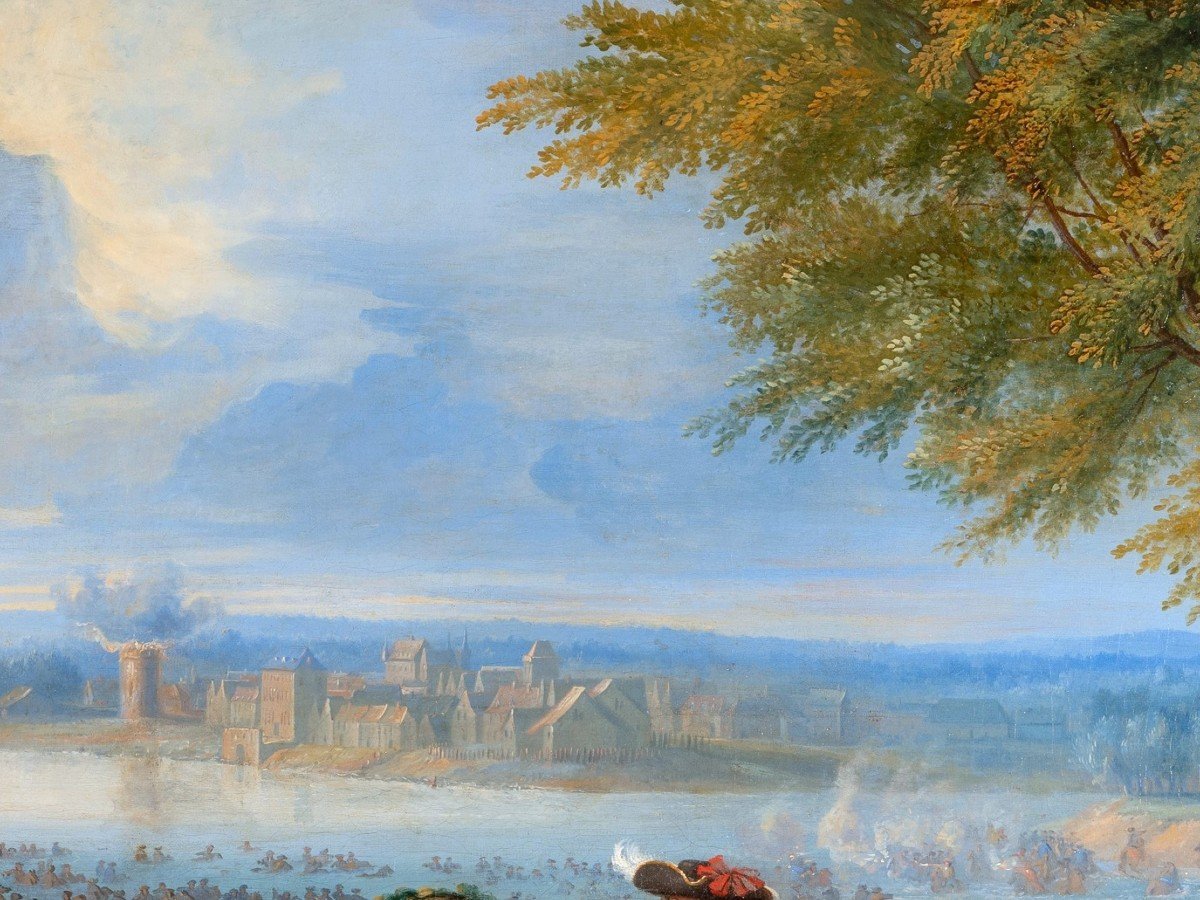 Louis XIV At The Crossing Of The Rhine, Signed Adam-frans Van Der Meulen (1632 -1690)-photo-1