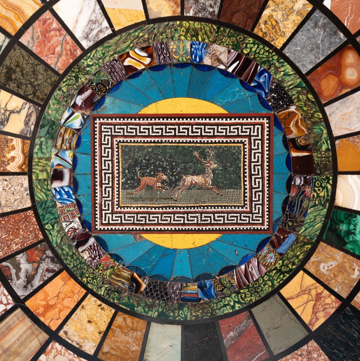 Rome, Vers 1830, Guéridon avec Plateau Incrusté de Marbres, Verre Antique & micro-mosaïque-photo-2