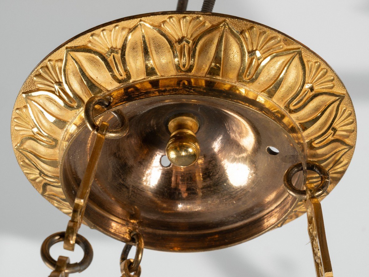 Lustre Empire En Bronze Doré Et Cristal, Attribué à Ravrio, Paris, Vers 1810 -photo-3