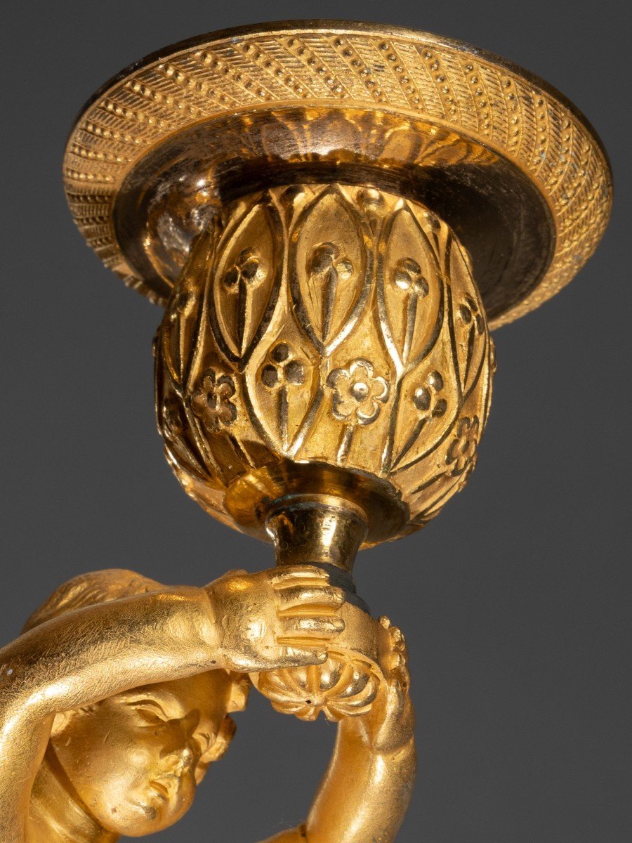 Lustre Empire En Bronze Doré Et Cristal, Attribué à Ravrio, Paris, Vers 1810 -photo-4