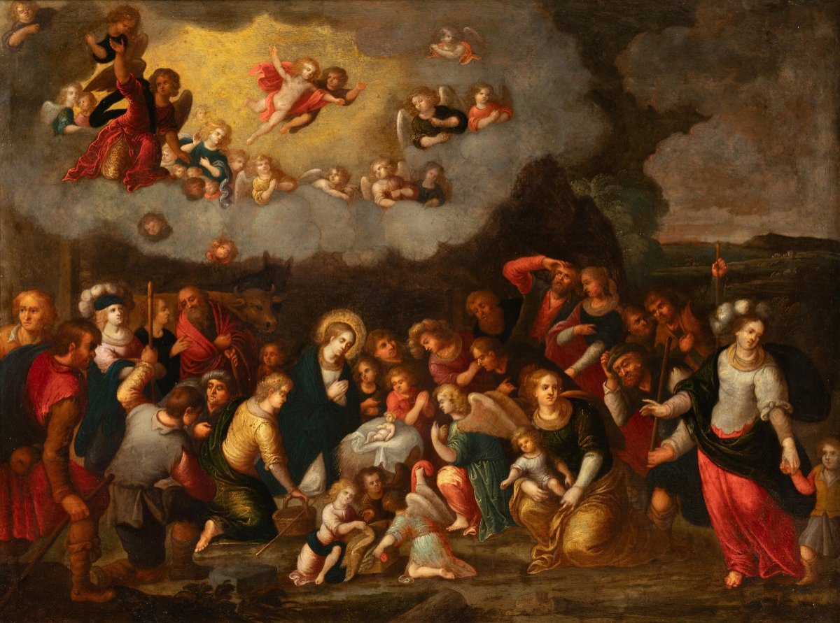 Adoration Of The Shepherds, Attributed To Louis De Caullery (1580-1622), 17th  Antwerp, C. 1620-photo-4