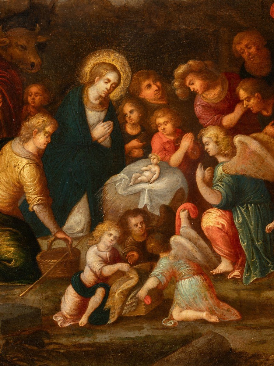 Adoration Of The Shepherds, Attributed To Louis De Caullery (1580-1622), 17th  Antwerp, C. 1620-photo-1