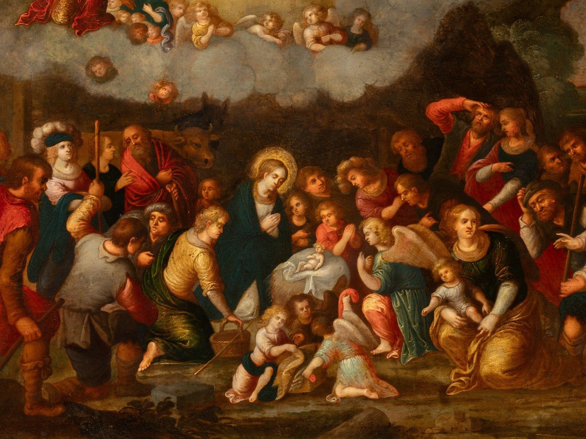 Adoration Of The Shepherds, Attributed To Louis De Caullery (1580-1622), 17th  Antwerp, C. 1620-photo-2