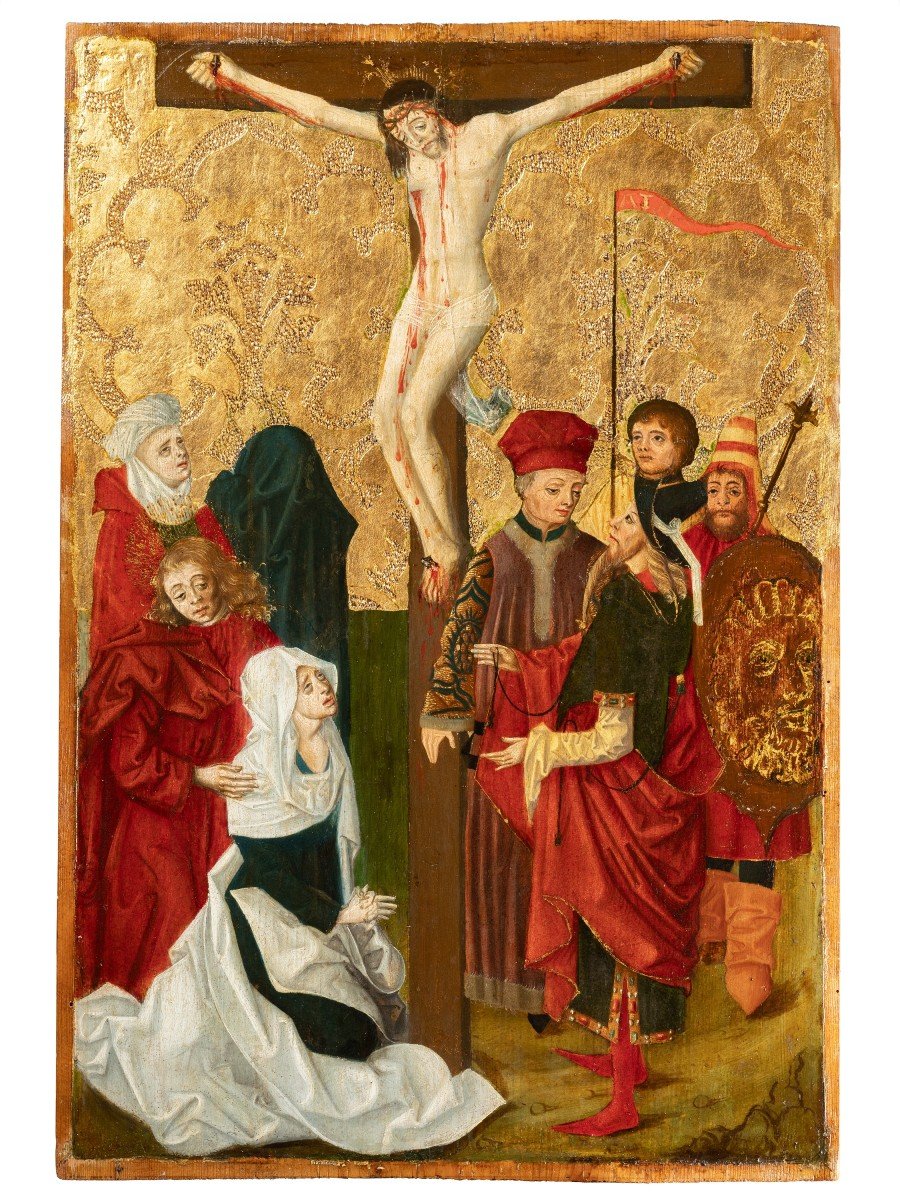 Crucifixion On A Gold Background, South Germany, Circa 1470-1480, 15th Century