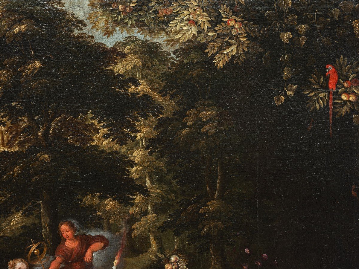 The Allegory Of The Four Elements, Pupil Of Jan Brueghel The Younger, 17th C. Antwerp School-photo-6