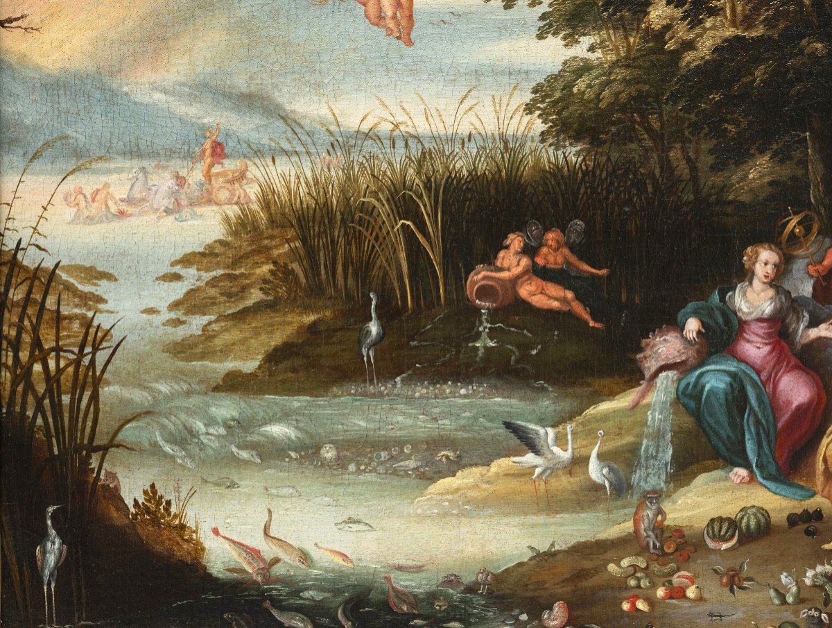The Allegory Of The Four Elements, Pupil Of Jan Brueghel The Younger, 17th C. Antwerp School-photo-7