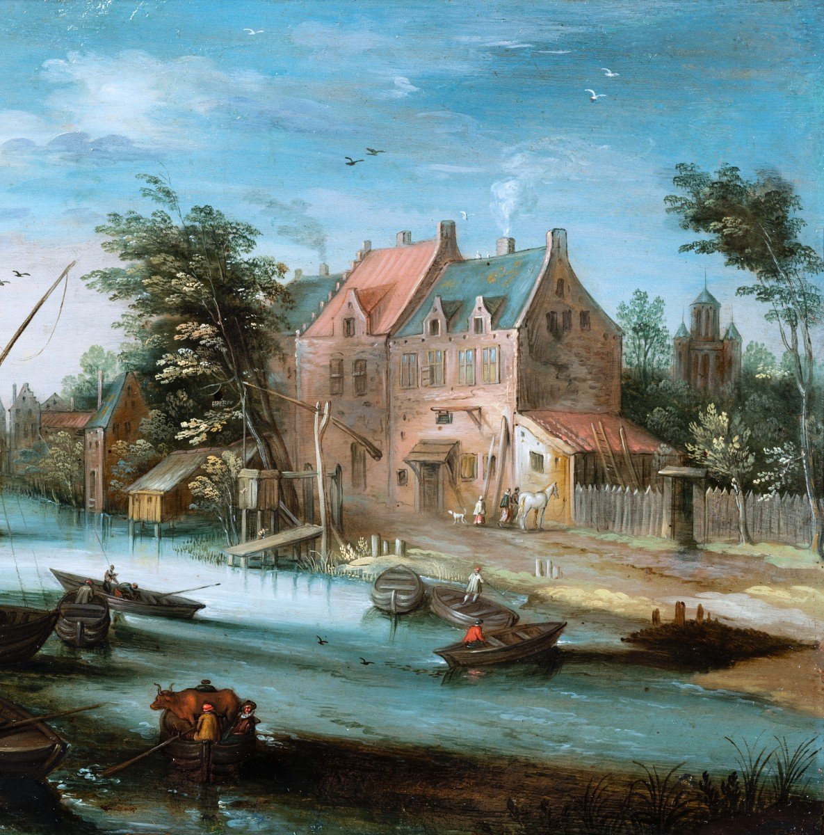 Paysage Fluvial, Atelier De Jan Breughel Le Jeune (1601-1678), école Anversoise Du XVIIème Sièc-photo-2