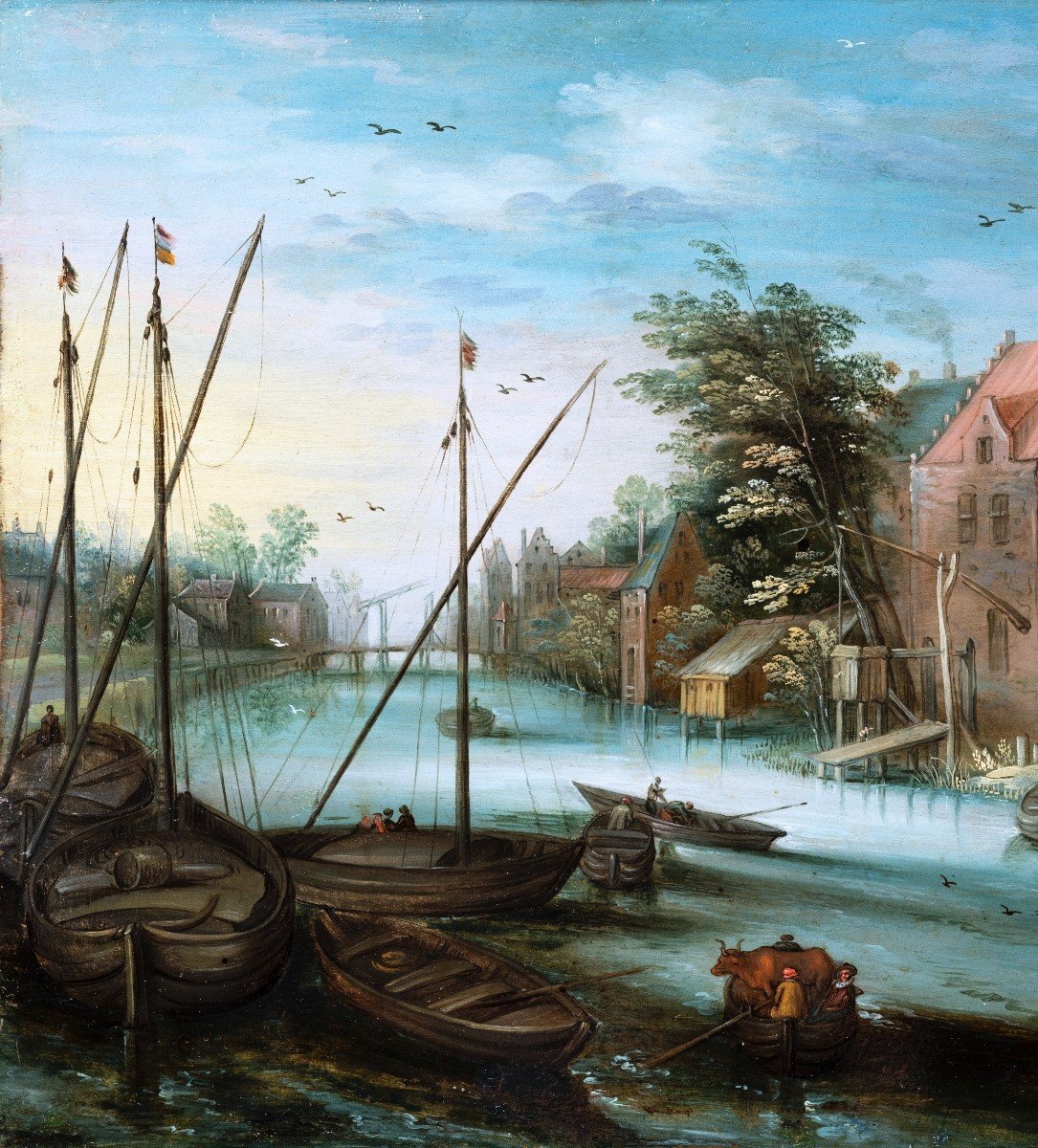 Paysage Fluvial, Atelier De Jan Breughel Le Jeune (1601-1678), école Anversoise Du XVIIème Sièc-photo-3