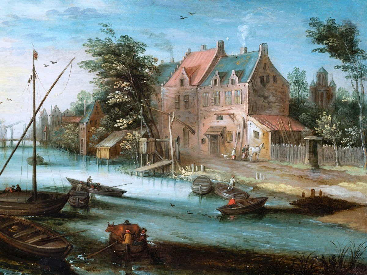 River Landscape, Studio Of Jan Brueghel The Younger (1601-1678), 17th Century Antwerp School-photo-1