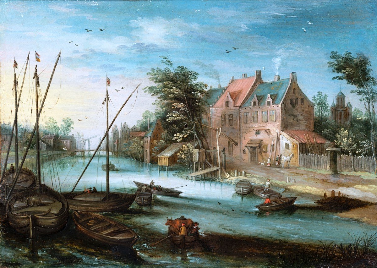 Paysage Fluvial, Atelier De Jan Breughel Le Jeune (1601-1678), école Anversoise Du XVIIème Sièc