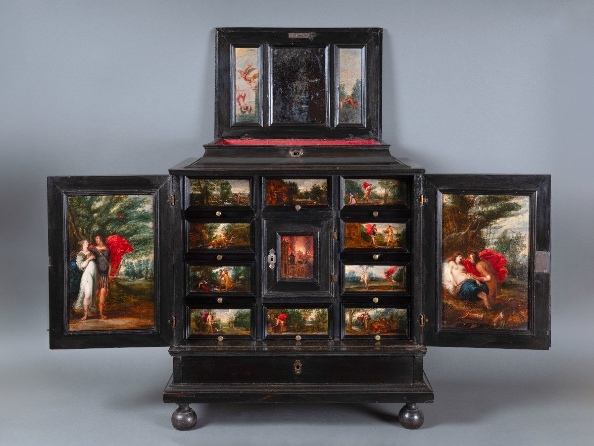 A 17th Century Antwerp Ebony Cabinet With Painted Panels