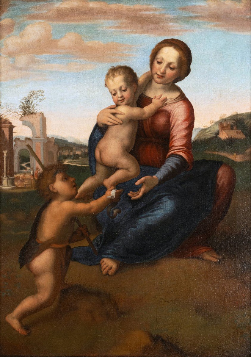 Ecole Italienne Du XVIIe Siècle, La Vierge à L’enfant Avec Saint Jean Baptiste-photo-2