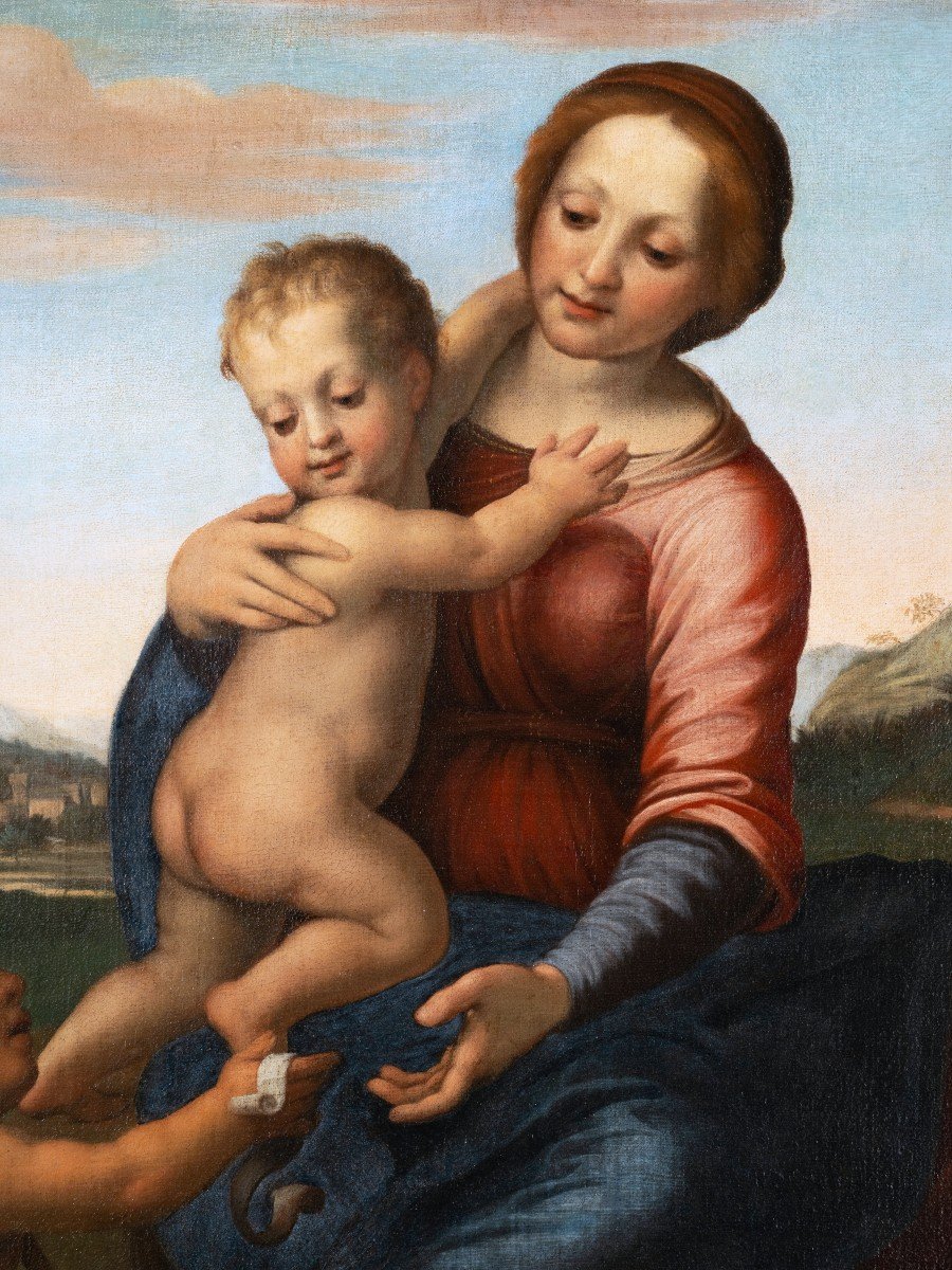 Ecole Italienne Du XVIIe Siècle, La Vierge à L’enfant Avec Saint Jean Baptiste-photo-4