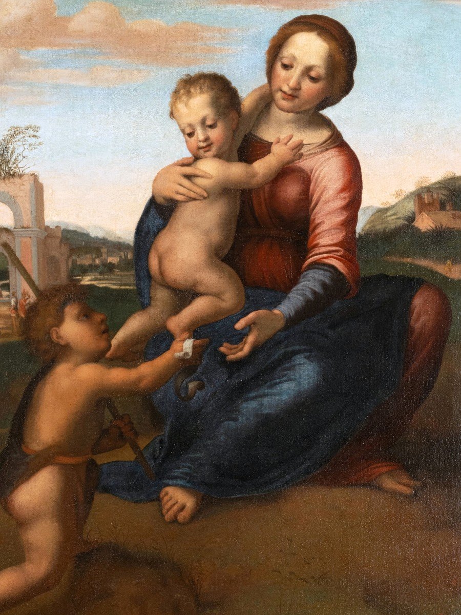 Ecole Italienne Du XVIIe Siècle, La Vierge à L’enfant Avec Saint Jean Baptiste-photo-1