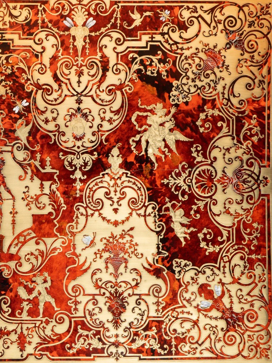 Bureau Mazarin en marqueterie Boulle d'écaille de tortue et laiton, époque Louis XIV-photo-7