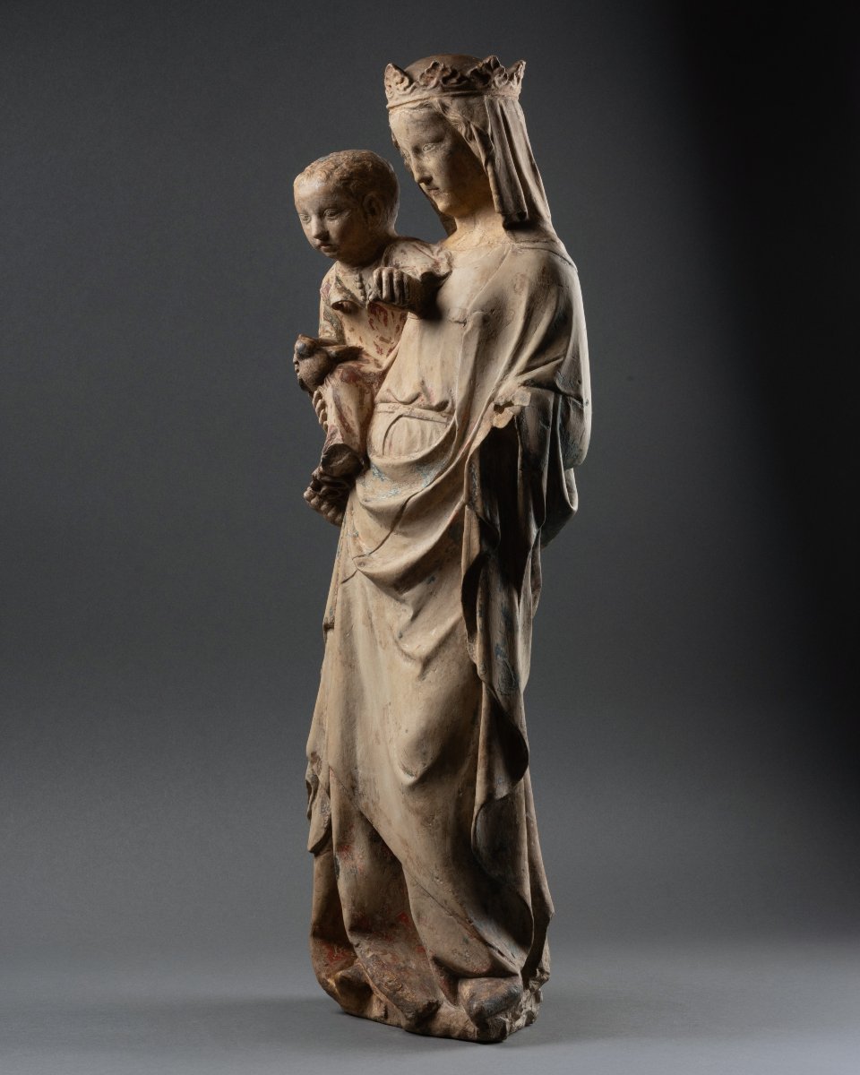 Limestone Figure Of Virgin And Child, Lorraine, 14th Century-photo-4