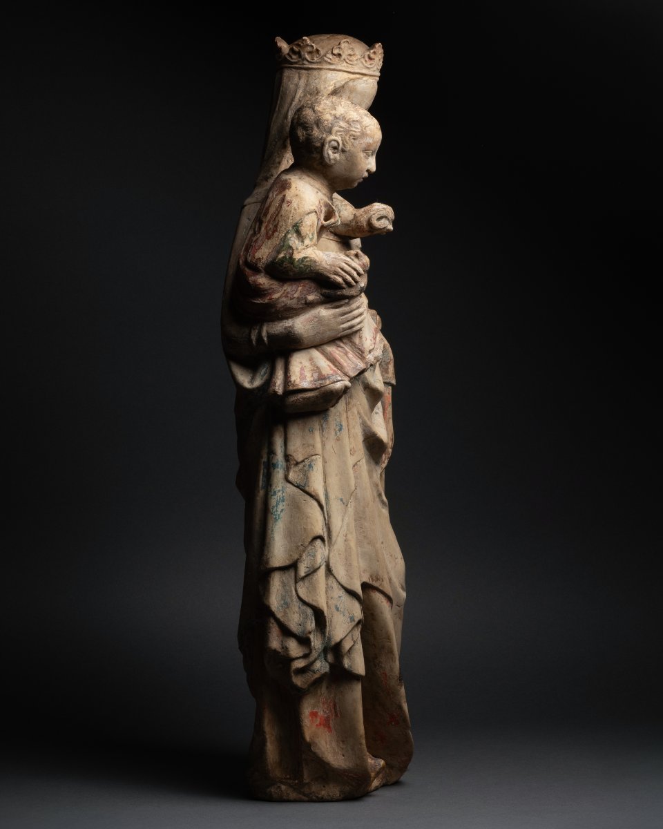 Limestone Figure Of Virgin And Child, Lorraine, 14th Century-photo-1