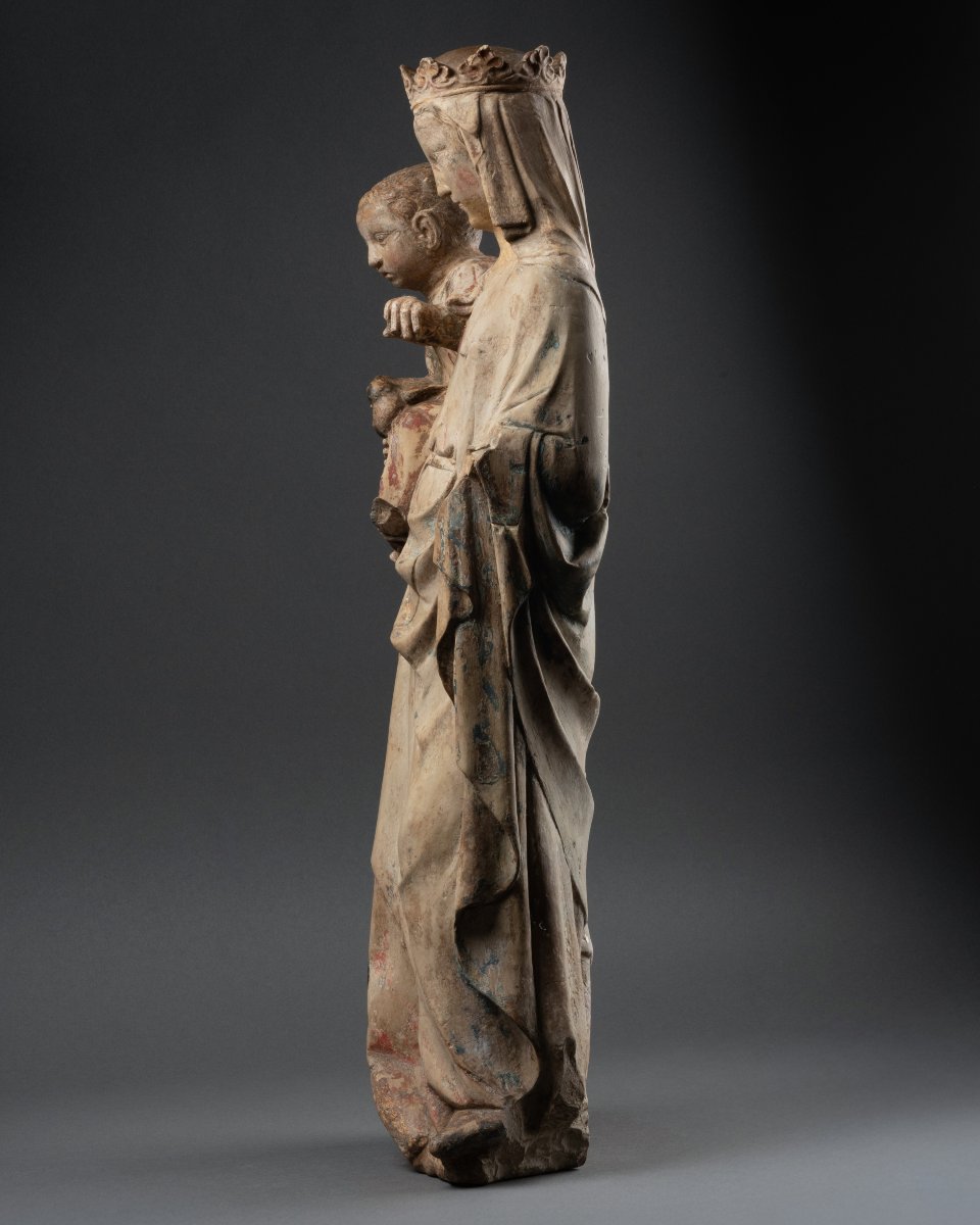 Limestone Figure Of Virgin And Child, Lorraine, 14th Century-photo-5