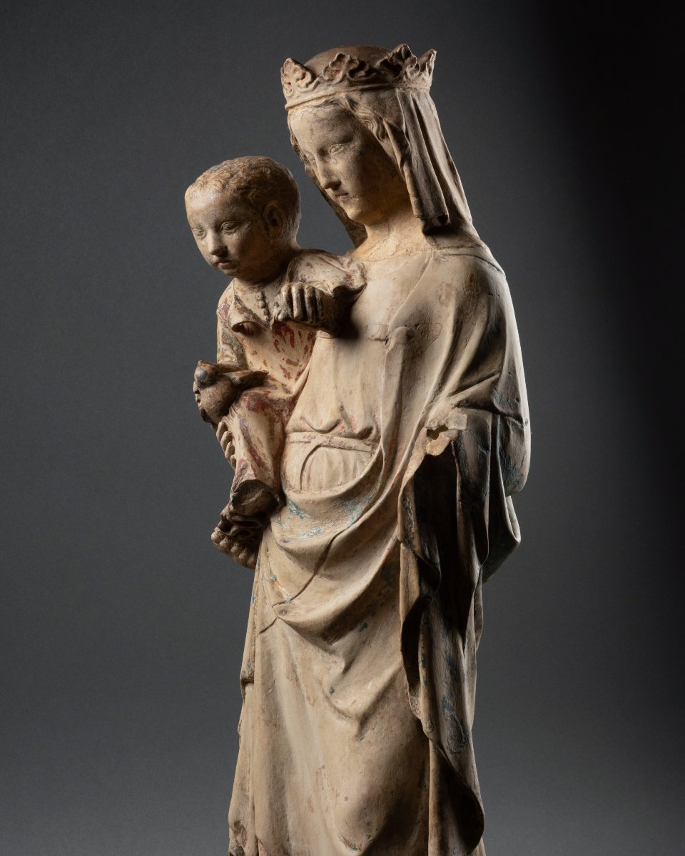 Limestone Figure Of Virgin And Child, Lorraine, 14th Century-photo-7