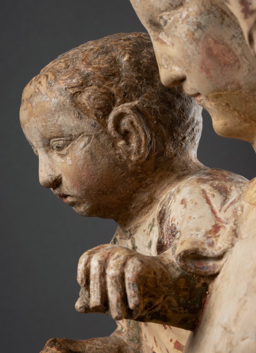 Limestone Figure Of Virgin And Child, Lorraine, 14th Century-photo-8
