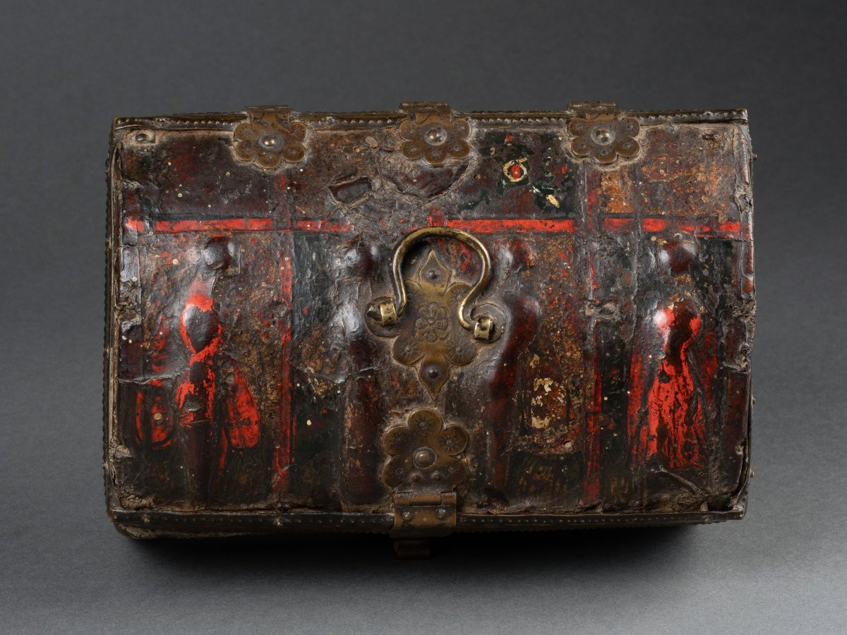 Coffret En Cuir Repoussé Et Polychrome, France, Fin Du XIVe Siècle, époque Gothique-photo-2
