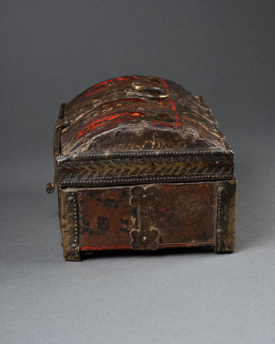 Coffret En Cuir Repoussé Et Polychrome, France, Fin Du XIVe Siècle, époque Gothique-photo-3