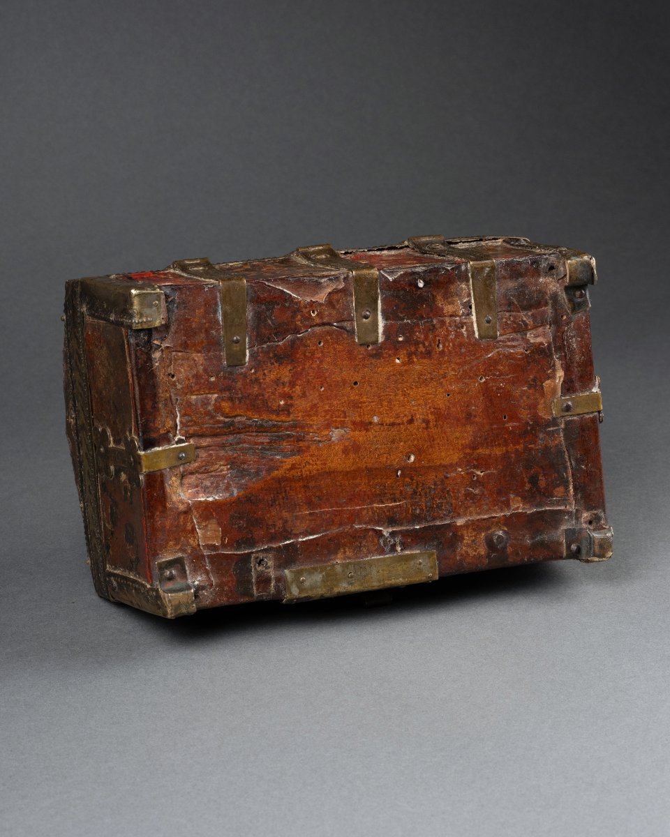 Coffret En Cuir Repoussé Et Polychrome, France, Fin Du XIVe Siècle, époque Gothique-photo-4
