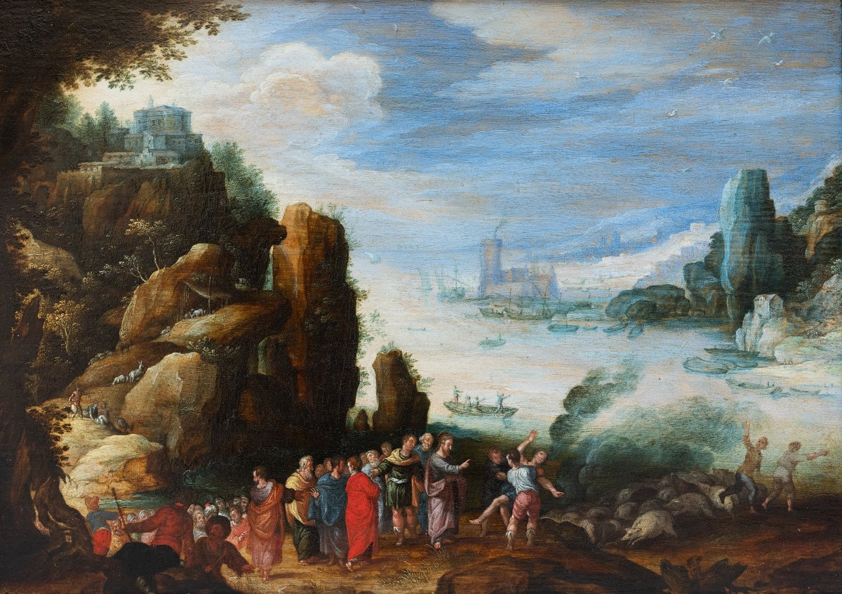 Coastal Landscape With Christ, Circle Of Paul Bril (1554-1626), 17th Century Antwerp School-photo-2