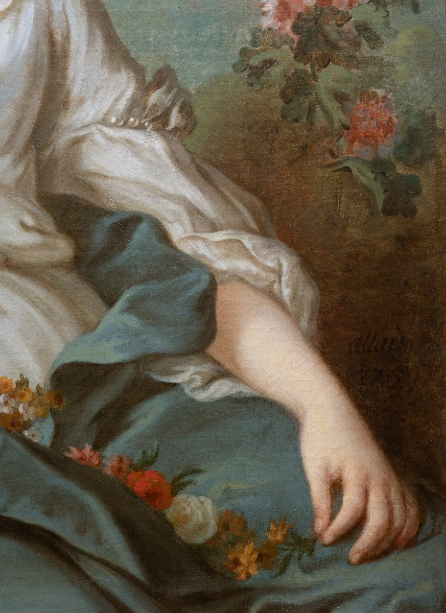 Portrait Of A Young Lady As Flora, Signed Pierre Allais (paris, 1700-1782)-photo-1