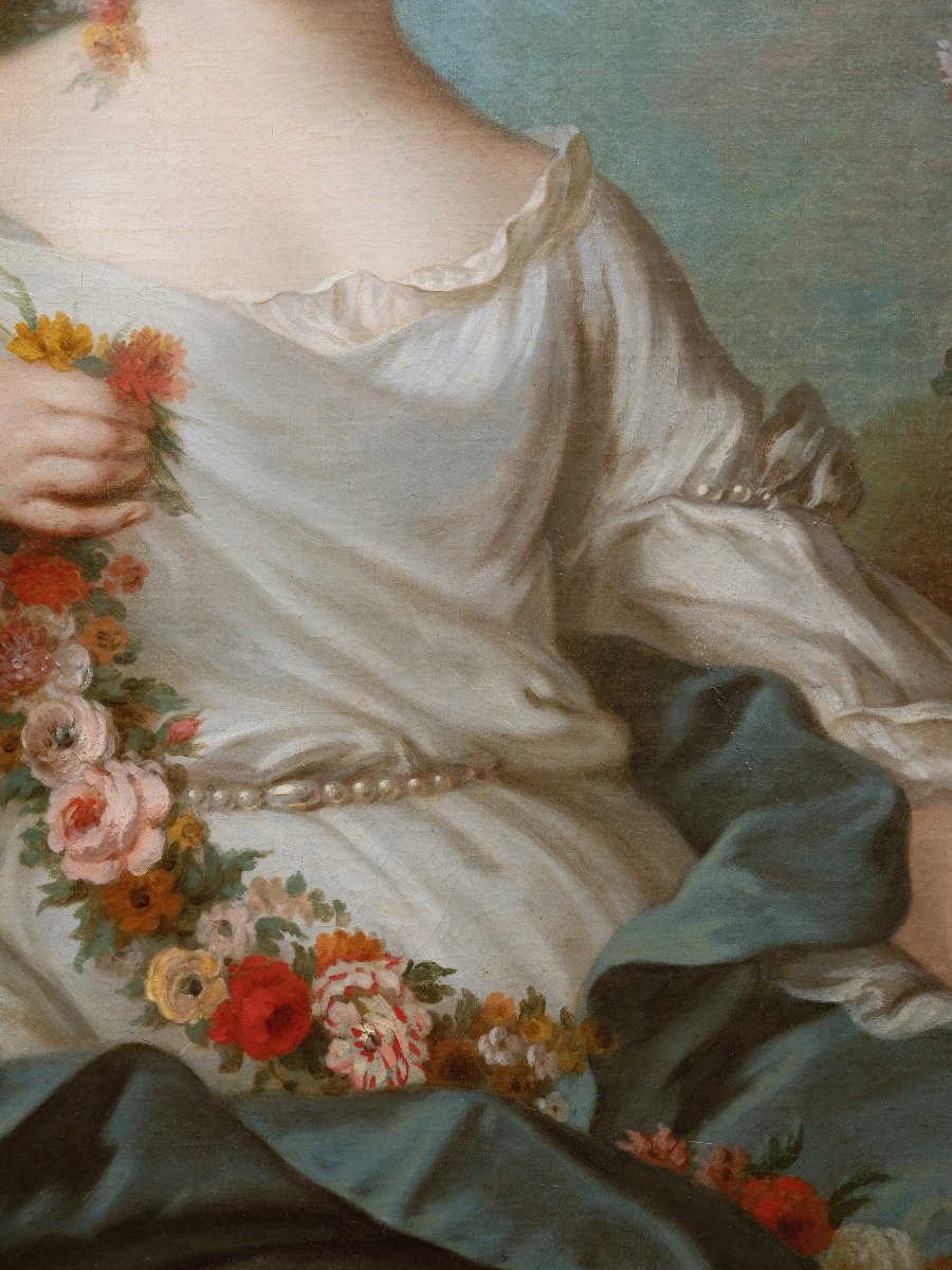 Portrait Of A Young Lady As Flora, Signed Pierre Allais (paris, 1700-1782)-photo-4