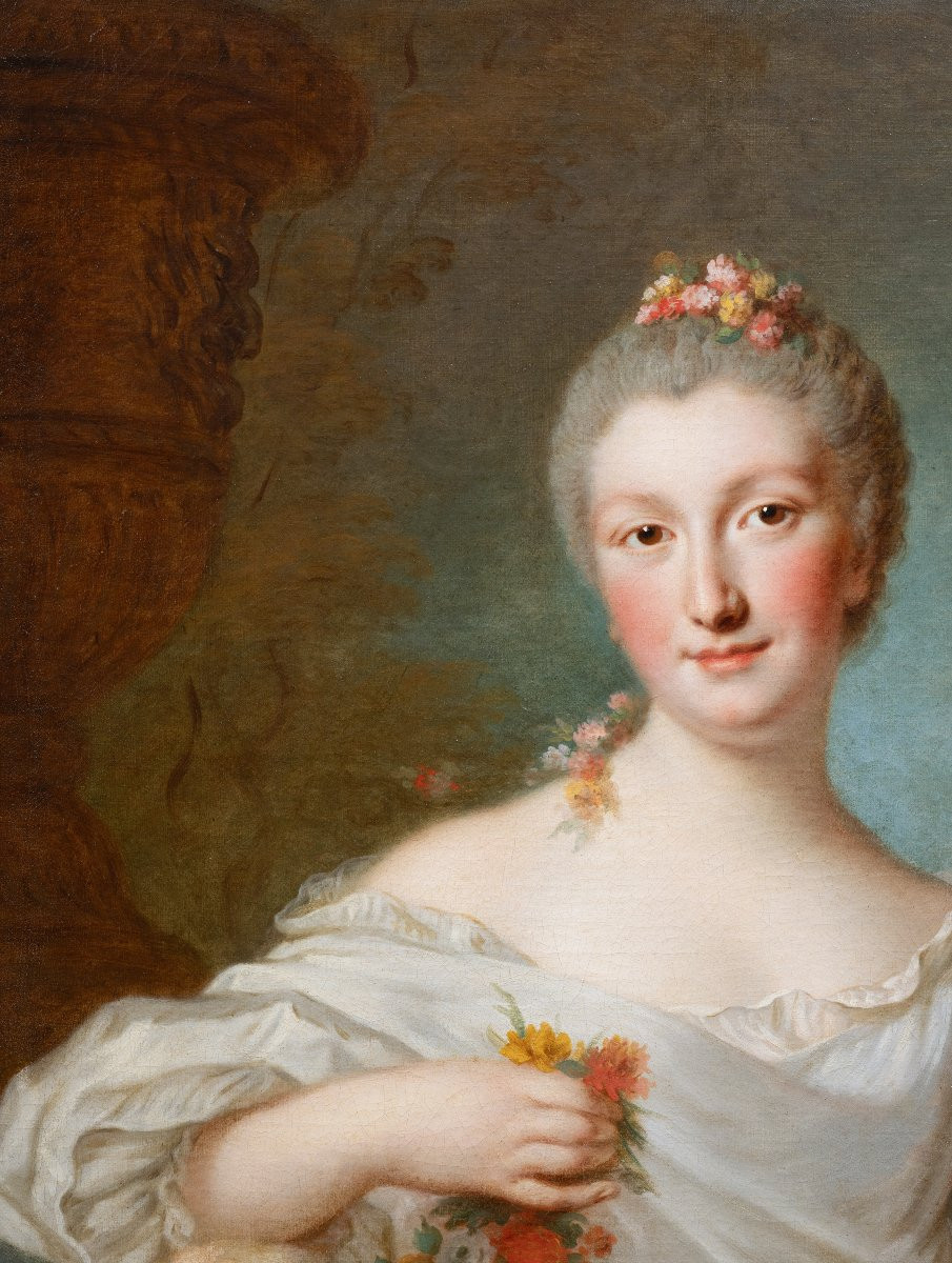 Portrait Of A Young Lady As Flora, Signed Pierre Allais (paris, 1700-1782)-photo-6