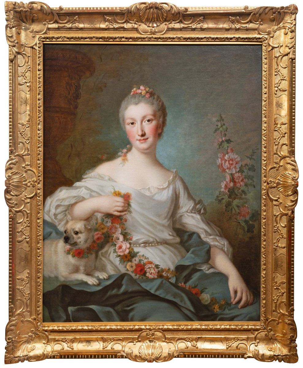 Portrait Of A Young Lady As Flora, Signed Pierre Allais (paris, 1700-1782)