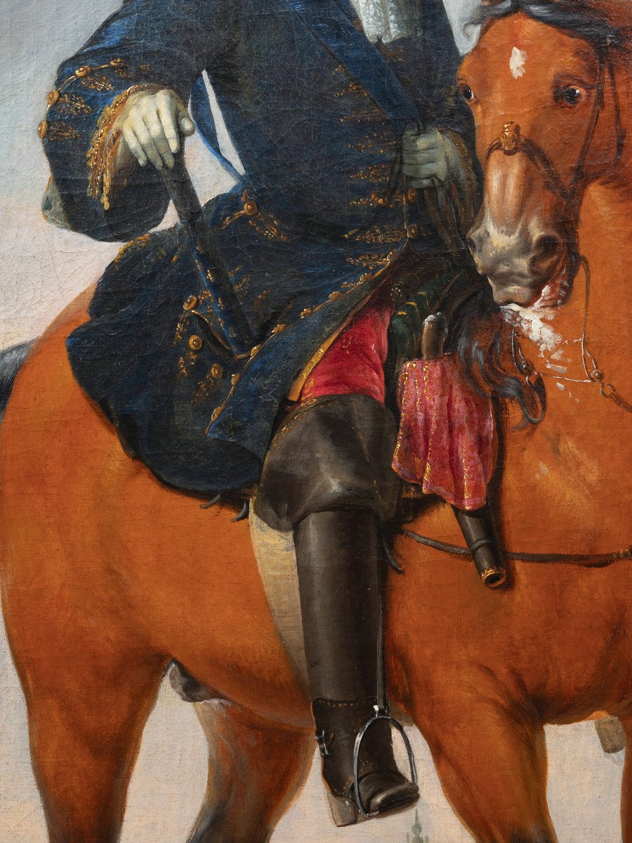 Louis XIV On Horseback In Front Of Mons, Signed Charles Chastelain (paris, 1672-1755)-photo-1