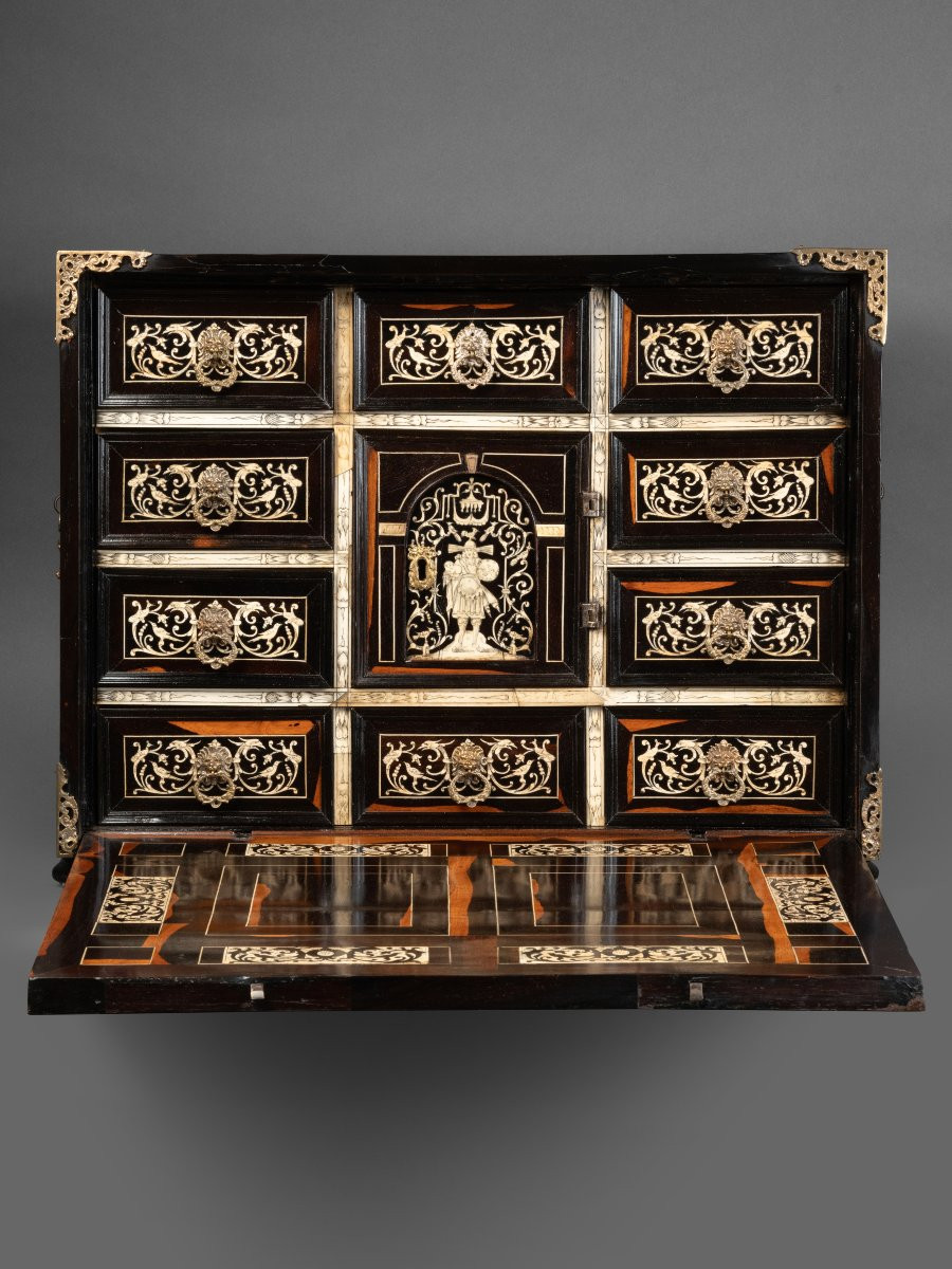 A 17th Century Italian (lombardy) Ebony And Ivory Inlaid Cabinet-photo-2