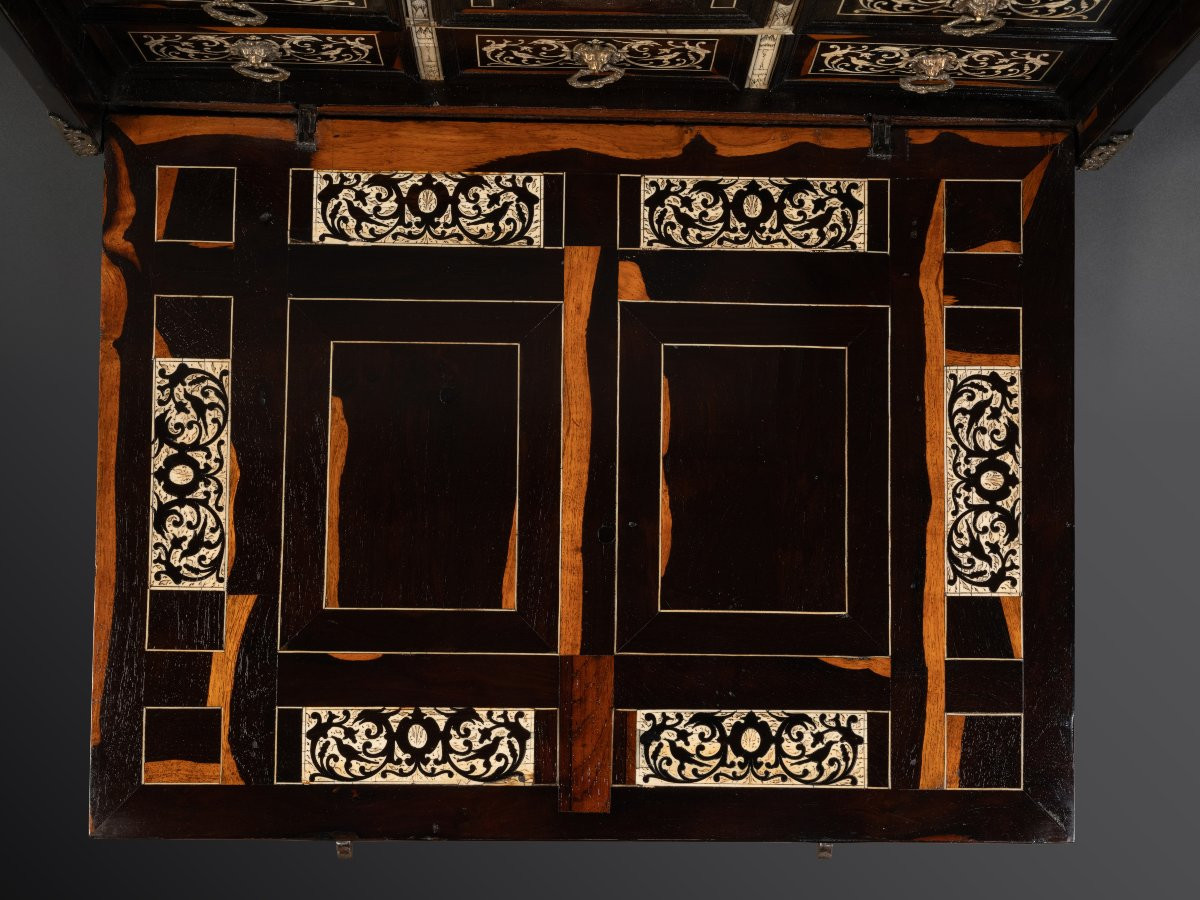 A 17th Century Italian (lombardy) Ebony And Ivory Inlaid Cabinet-photo-2