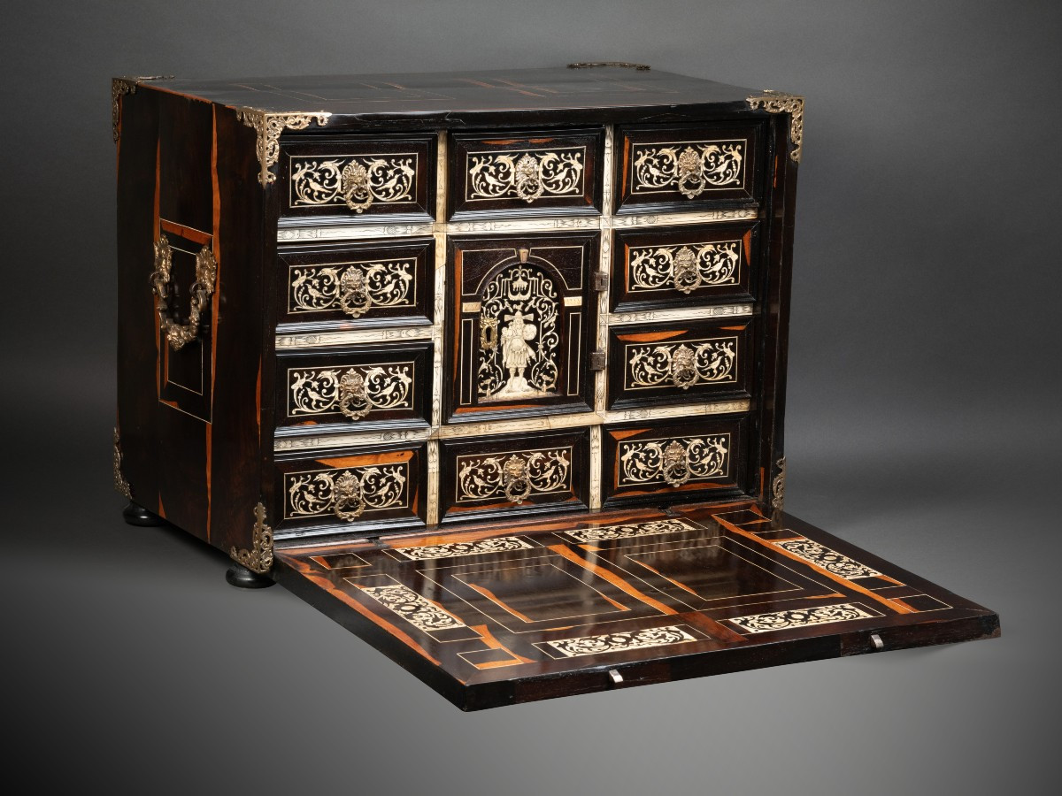 A 17th Century Italian (lombardy) Ebony And Ivory Inlaid Cabinet