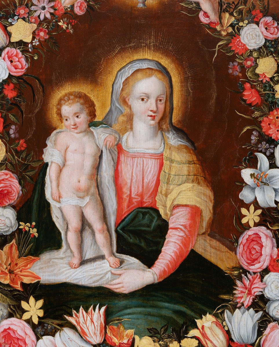 Virgin And Child In A Garland Of Flowers - Studio Of Frans Francken Ii-photo-3