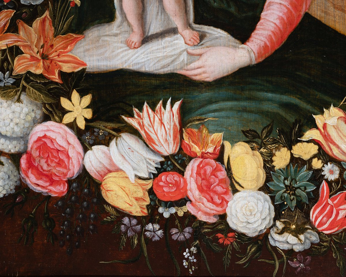 Virgin And Child In A Garland Of Flowers - Studio Of Frans Francken Ii-photo-2