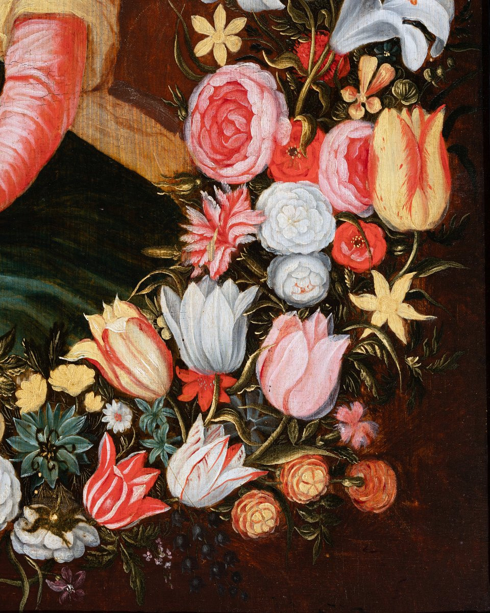 Virgin And Child In A Garland Of Flowers - Studio Of Frans Francken Ii-photo-5