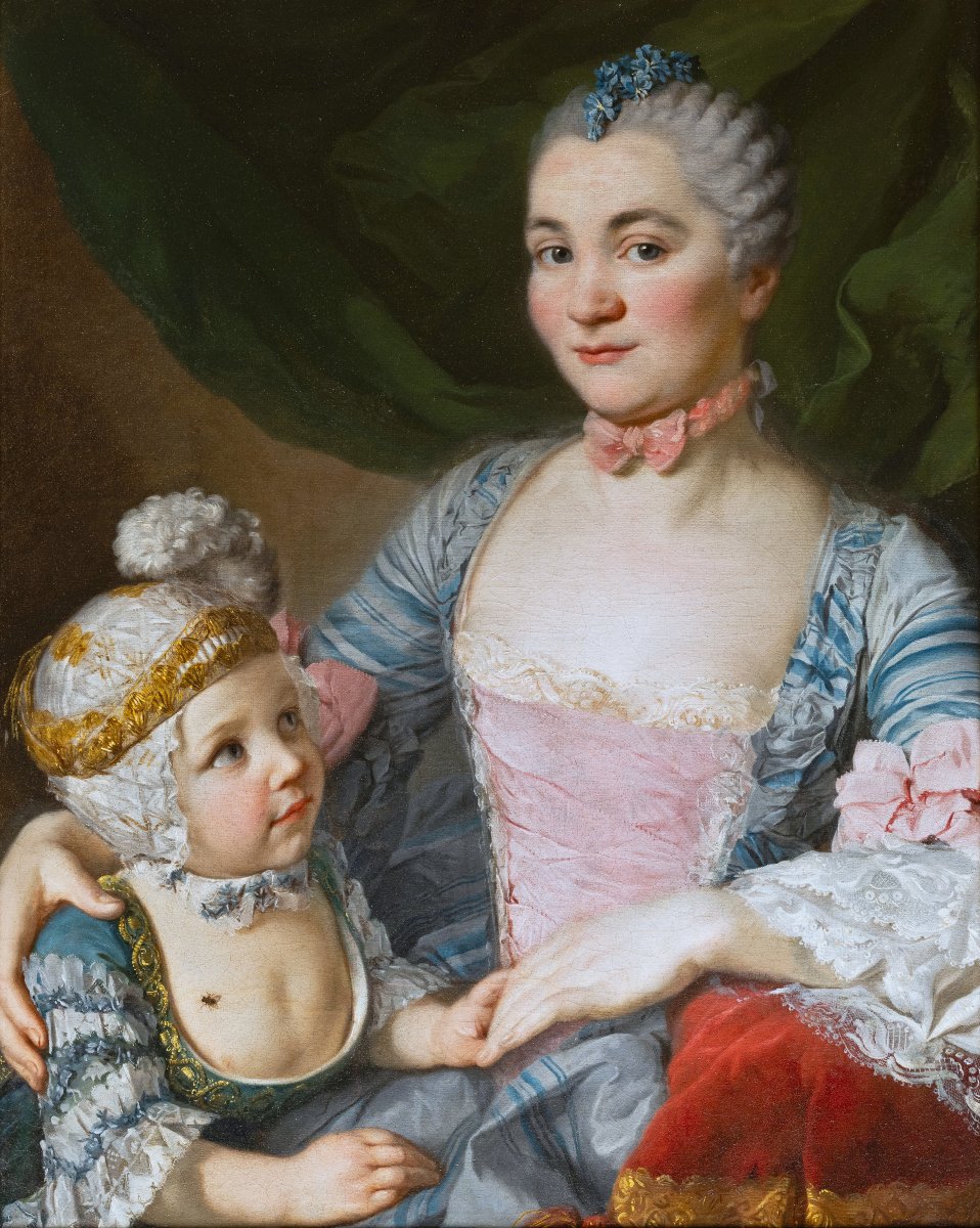 Portrait Of A Lady With Her Son, Studio Of François Hubert Drouais, Circa 1760, 18th Century-photo-2