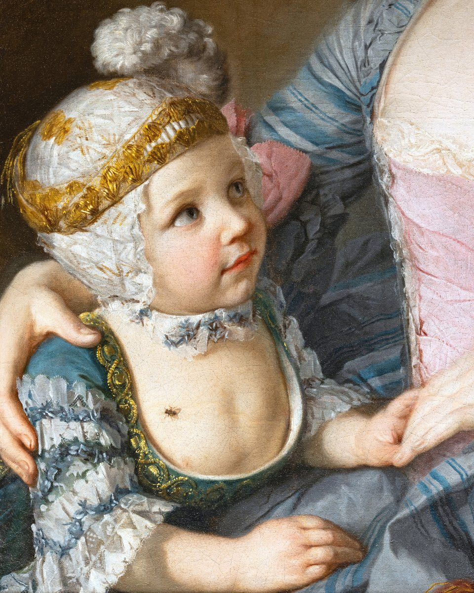 Portrait Of A Lady With Her Son, Studio Of François Hubert Drouais, Circa 1760, 18th Century-photo-4