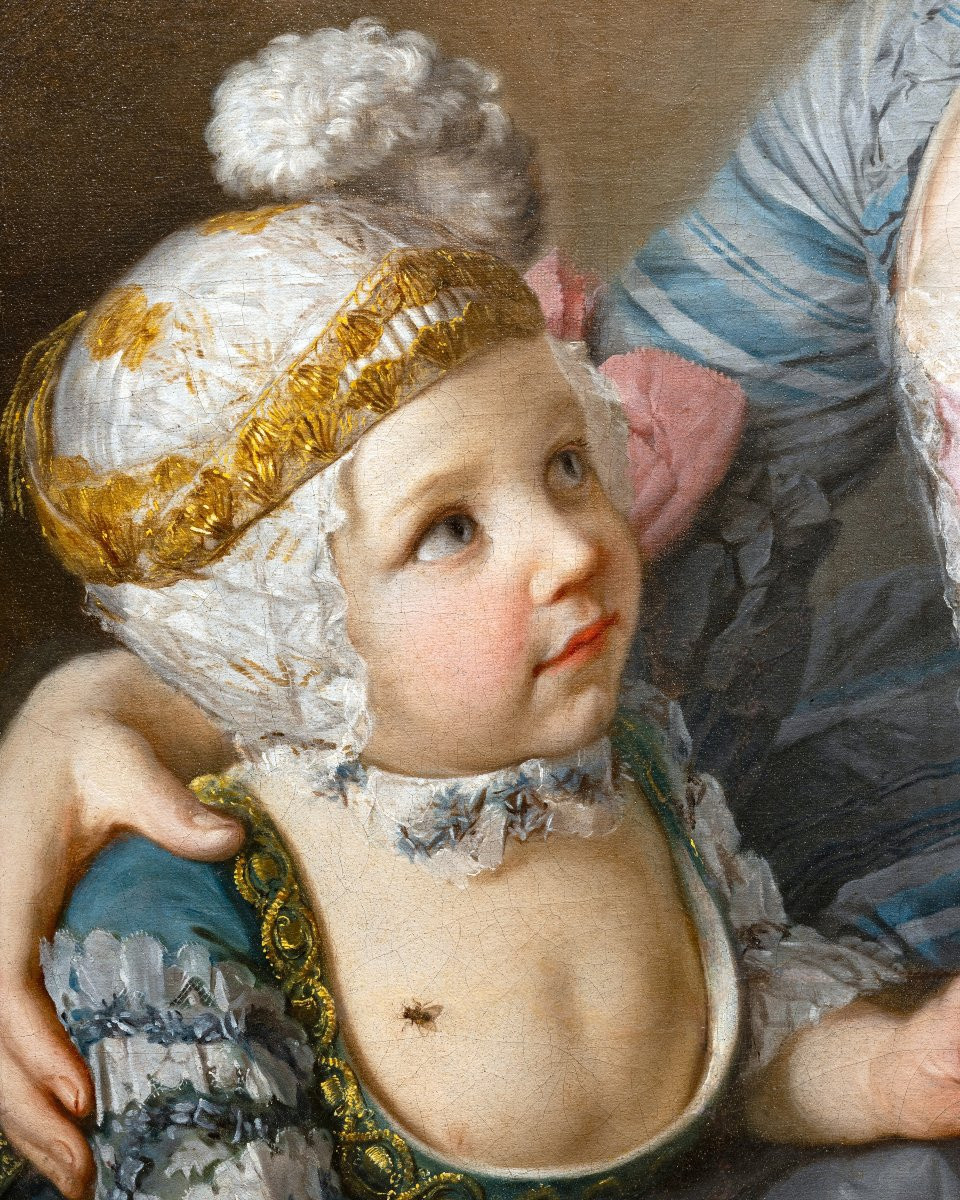 Portrait Of A Lady With Her Son, Studio Of François Hubert Drouais, Circa 1760, 18th Century-photo-3