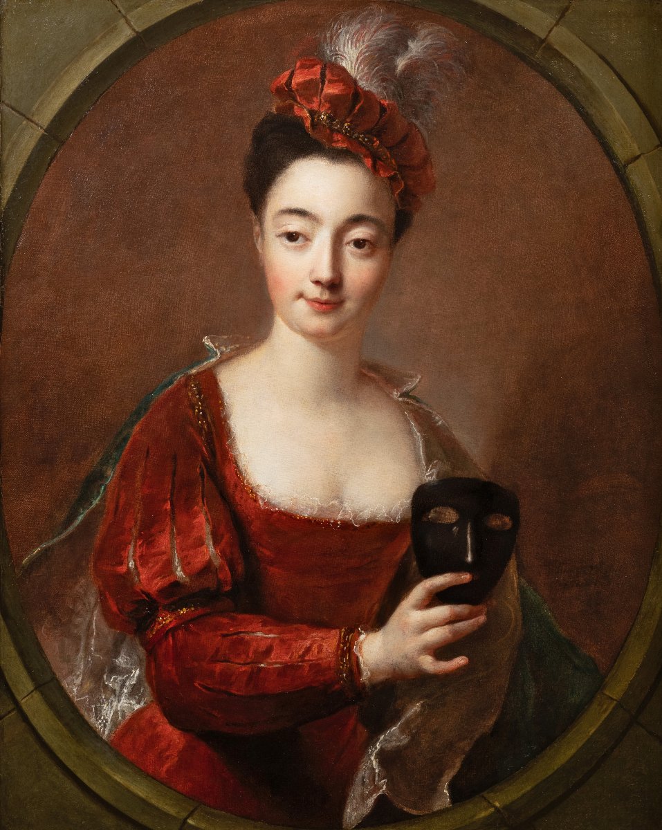 Portrait Of A Lady In A Masquerade Costume, Signed François De Troy, Circa 1715-1720-photo-3