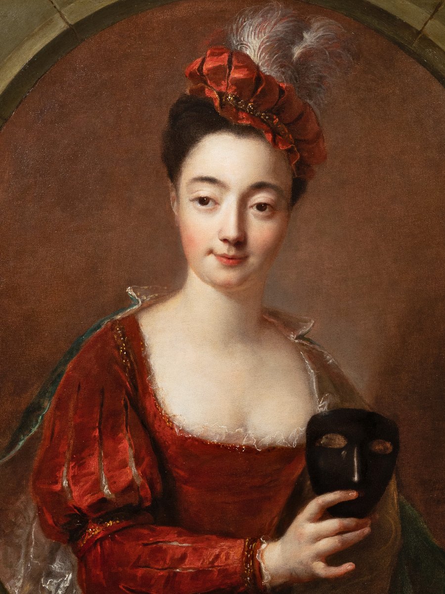 Portrait Of A Lady In A Masquerade Costume, Signed François De Troy, Circa 1715-1720-photo-3