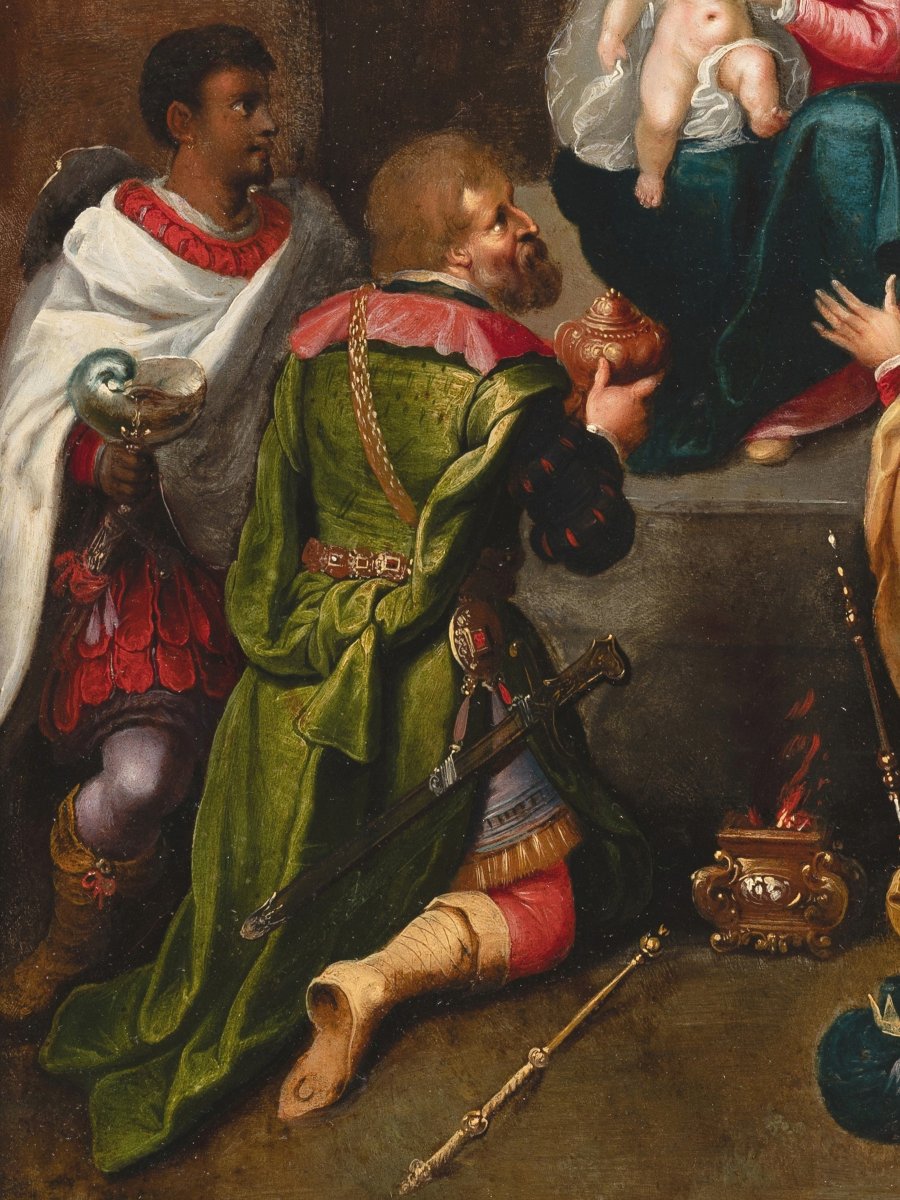 Adoration des rois mages, attribué à Frans Francken II, huile sur cuivre, Anvers, XVIIème -photo-3