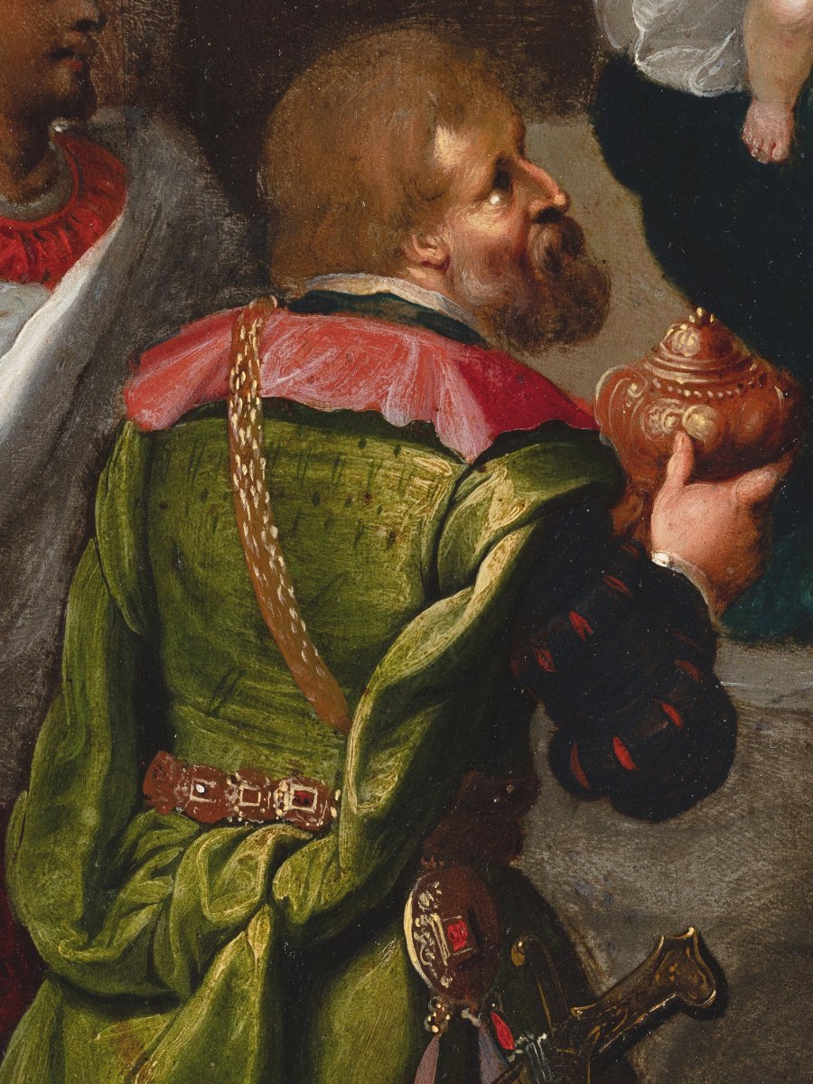 Adoration des rois mages, attribué à Frans Francken II, huile sur cuivre, Anvers, XVIIème -photo-6