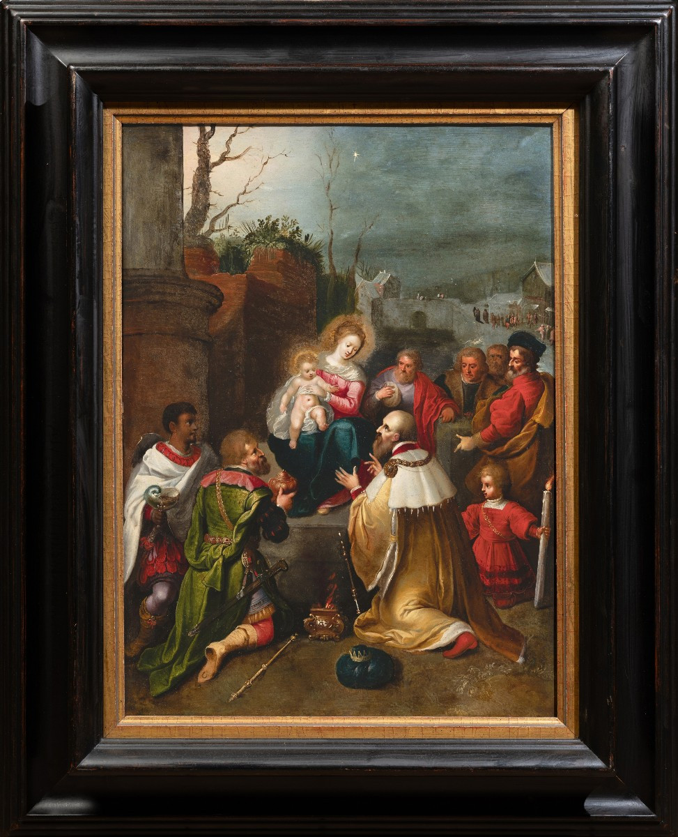 Adoration des rois mages, attribué à Frans Francken II, huile sur cuivre, Anvers, XVIIème 