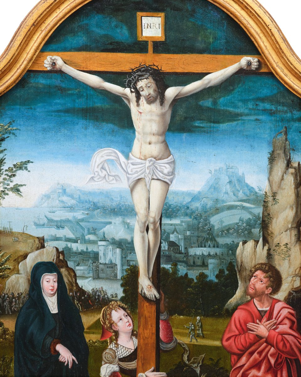 Crucifixion, Studio Of The Master Of The Female Half-lengths, 16th Century Antwerp School-photo-2