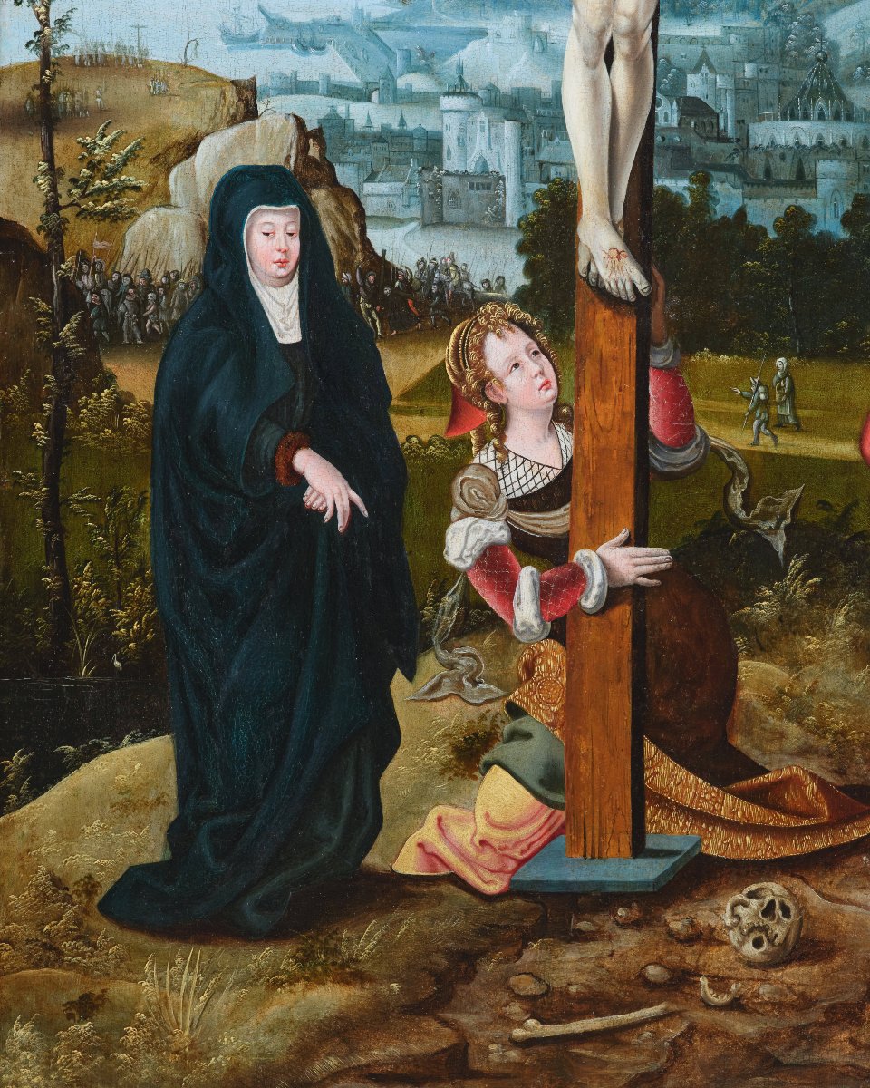 Crucifixion, Studio Of The Master Of The Female Half-lengths, 16th Century Antwerp School-photo-3