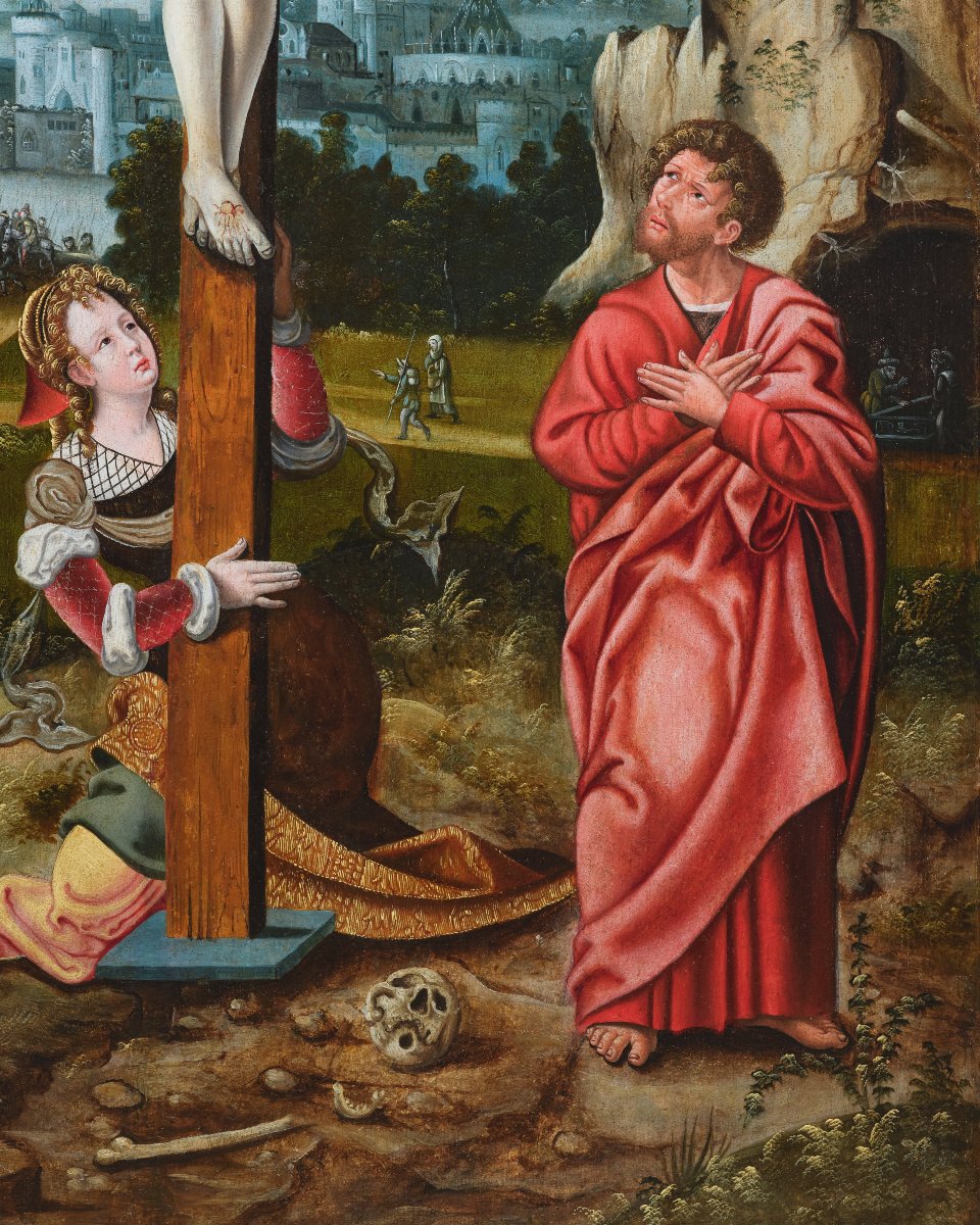Crucifixion, Studio Of The Master Of The Female Half-lengths, 16th Century Antwerp School-photo-4